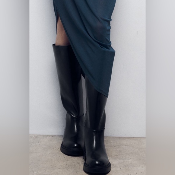 NWT- Zara FLAT KNEE HIGH BOOTS-9 - Picture 2 of 13